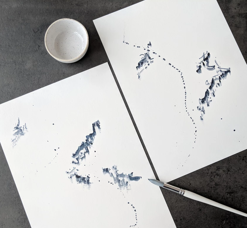  Meditative flow state abstract & minimal watercolour original paintings by Iya Gallery inspired by wabi-sabi characteristics: simplicity & tranquility. 